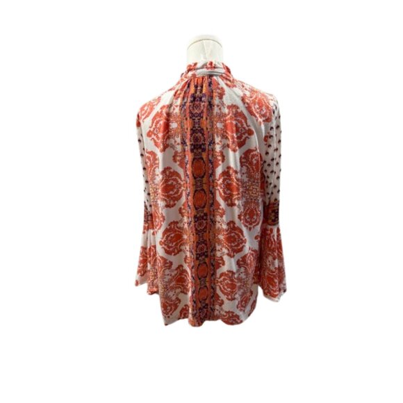 Free People Boho Printed Blouse XS – Orange & Purple Peasant Top - Picture 5 of 8